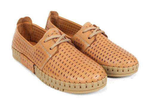 Metro Walk – pantofi de damă pentru vară din piele naturală, maro deschis