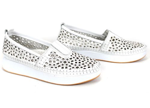 Pantofi de damă Mira Flow din piele albă perforată