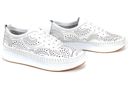 Pantofi damă Luna Soft din piele naturală albă cu perforații