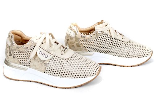 Sneakers damă Soft Edge din piele naturală bej cu perforații și talpă ușoară