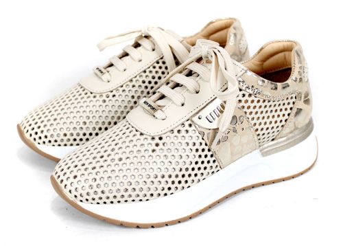 Sneakers damă Soft Edge bej din piele naturală, perforați