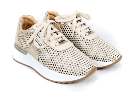 Sneakers damă Soft Edge bej din piele naturală, perforați