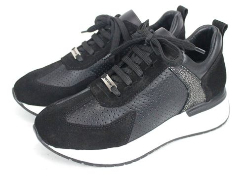 Alba Step – sneakers damă din piele naturală și velur, negri