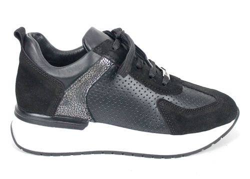 Alba Step – sneakers damă din piele naturală și velur, negri