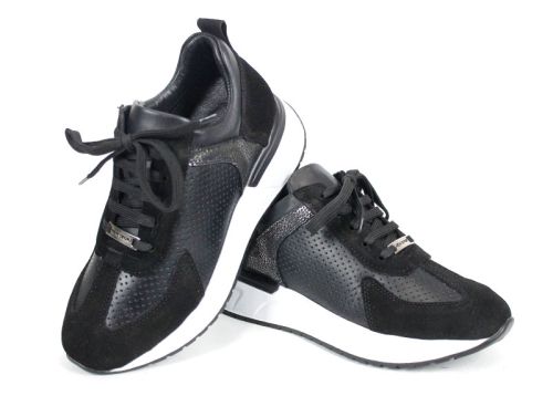 Sneakers negri Alba Step cu branț memory și detaliu argintiu