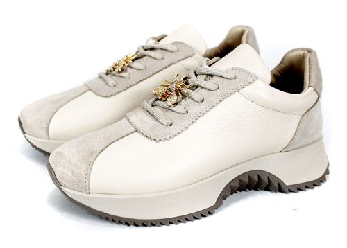 Breeze Line – sneakers damă din piele naturală și velur bej