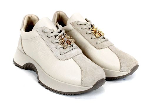 Breeze Line – sneakers damă din piele naturală și velur bej