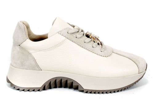 Breeze Line – sneakers damă din piele naturală și velur bej