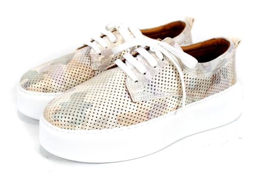 Aira Calm – pantofi damă de vară din piele naturală cu imprimeu camuflaj bej