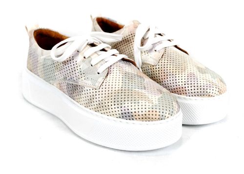 Aira Calm – pantofi damă de vară din piele naturală cu imprimeu camuflaj bej