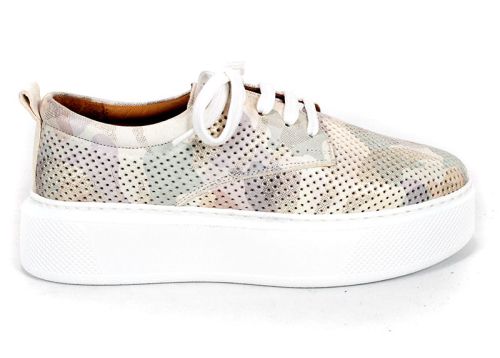 Aira Calm – pantofi damă de vară din piele naturală cu imprimeu camuflaj bej