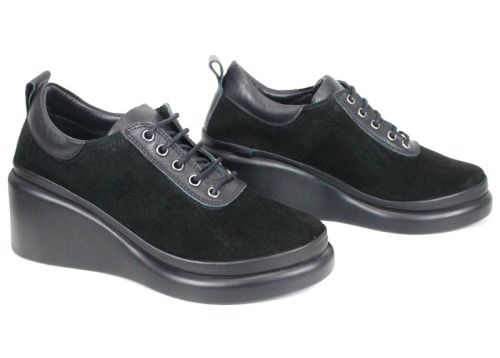 pantofi damă Linea Ease din velur negru cu platformă