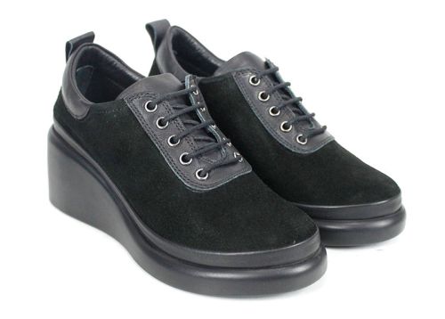 Linea Ease – pantofi damă din velur negru cu platformă