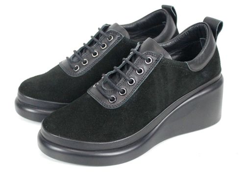 Linea Ease – pantofi damă din velur negru cu platformă