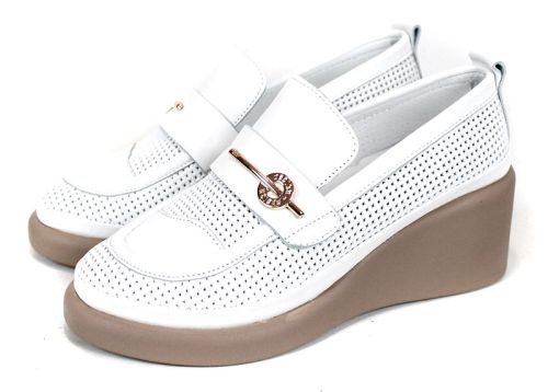 City Aura – pantofi de damă de vară din piele naturală albă cu platformă tip pană