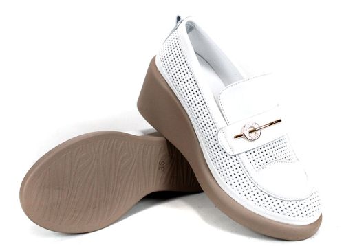 City Aura – pantofi de damă de vară din piele naturală albă cu platformă tip pană
