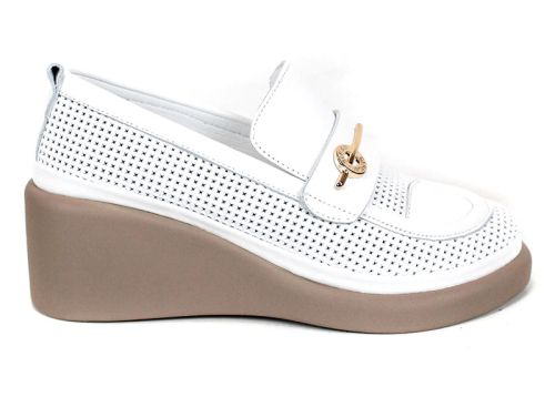 City Aura – pantofi de damă de vară din piele naturală albă cu platformă tip pană