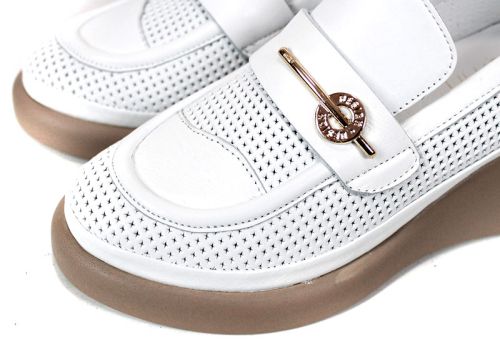 City Aura – pantofi de damă de vară din piele naturală albă cu platformă tip pană