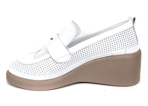 City Aura – pantofi de damă de vară din piele naturală albă cu platformă tip pană