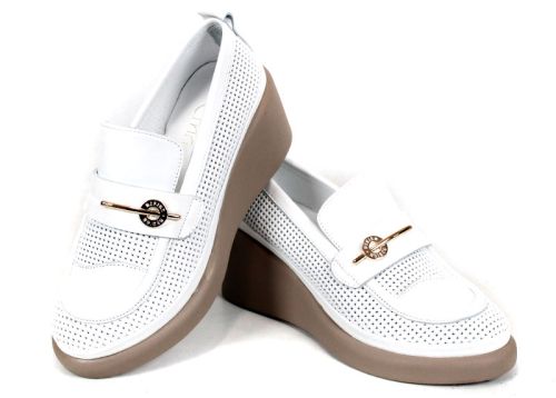 City Aura – pantofi de damă de vară din piele naturală albă cu platformă tip pană