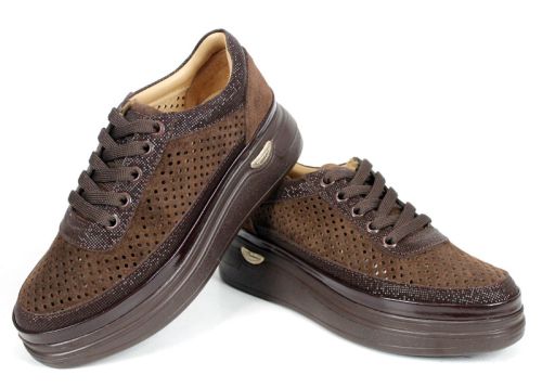 Pantofi casual de damă din piele naturală maro