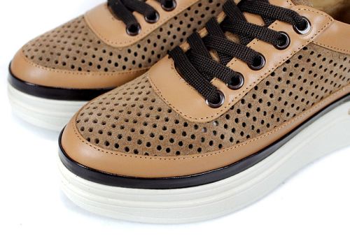 Bella Form – pantofi damă de vară din velur natural perforat, maro deschis