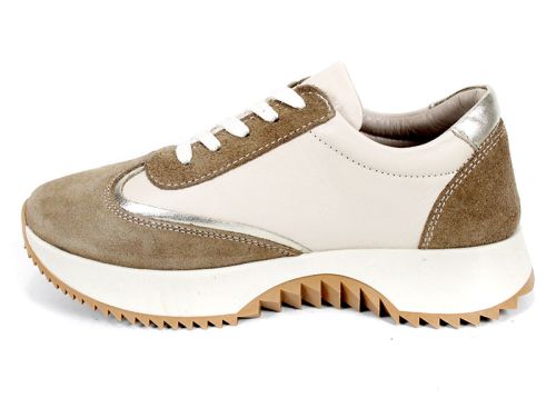 Pantofi sport damă Eleganza Viso – piele naturală și velur, bej
