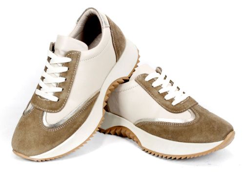 Pantofi sport damă Eleganza Viso – piele naturală și velur, bej