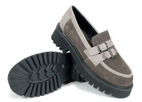 Elara Form – mocasini damă din velur natural și piele naturală, culoare vizon