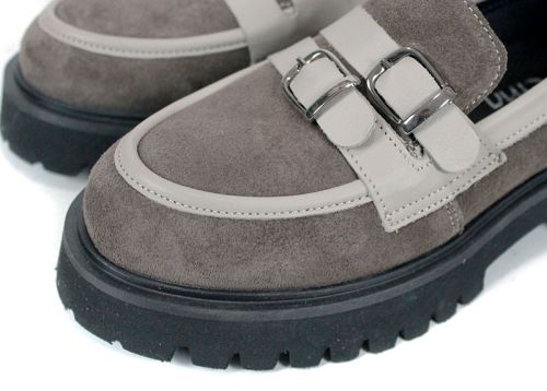 Elara Form – mocasini damă din velur natural și piele naturală, culoare vizon