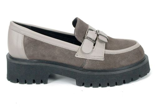 Elara Form – mocasini damă din velur natural și piele naturală, culoare vizon