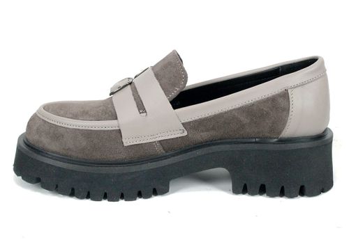 Elara Form – mocasini damă din velur natural și piele naturală, culoare vizon