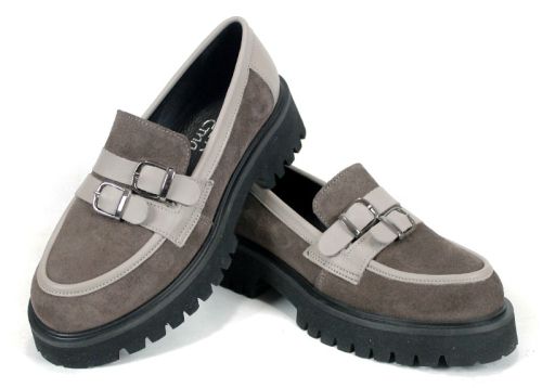 Elara Form – mocasini damă din velur natural și piele naturală, culoare vizon