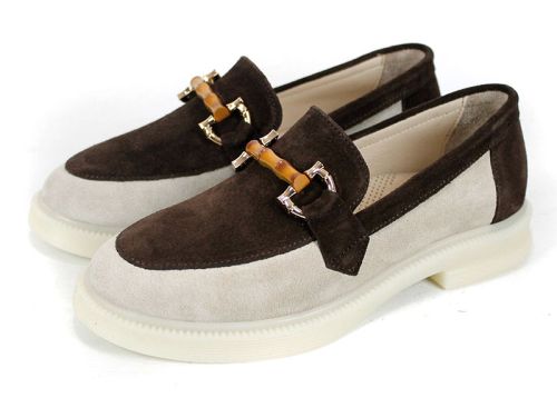 mocasini damă velur natural bej maro Lora Line