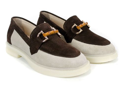 mocasini damă velur natural bej maro Lora Line