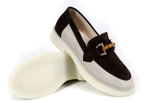 mocasini damă velur natural bej maro Lora Line