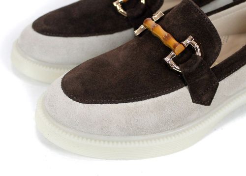 mocasini damă velur natural bej maro Lora Line