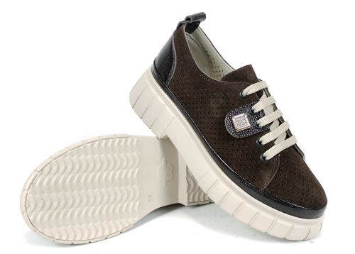 pantofi de damă Nova Grace maro din velur natural