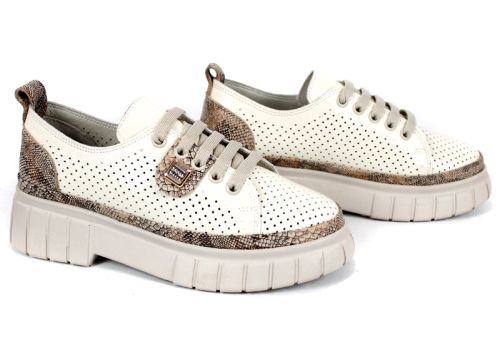pantofi dama Nova Grace din lac natural perforat cu imprimeu șarpe
