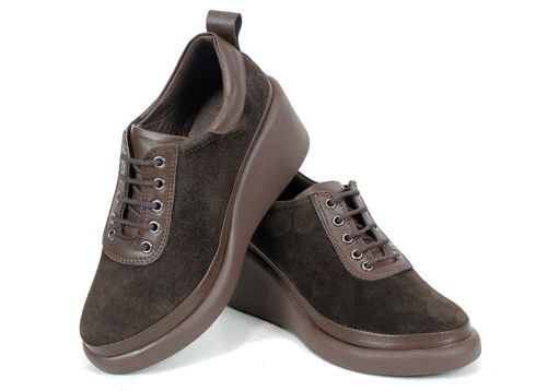 pantofi damă velur natural maro închis Linea Ease