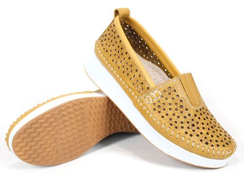 pantofi damă de vară din piele naturală culoare muștar Mira Flow