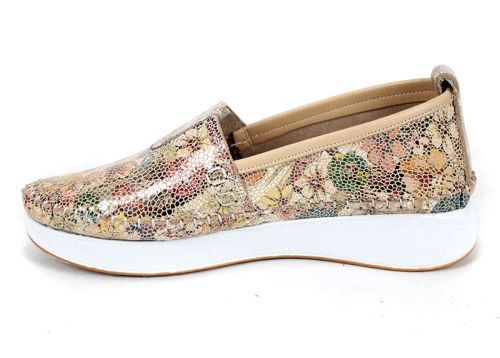 Mira Flow – pantofi de damă din piele naturală cu imprimeu floral bej