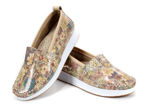pantofi dama casual piele naturala Mira Flow model floral