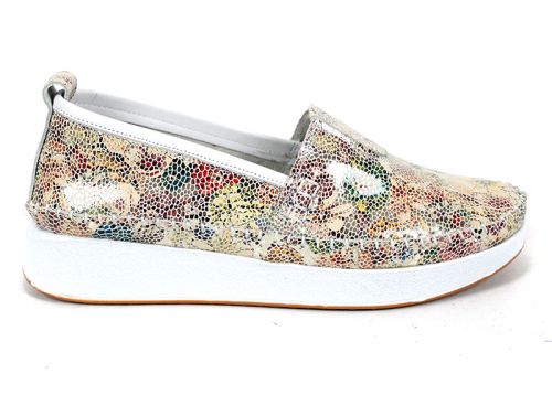 Mira Flow – pantofi de damă din piele naturală cu imprimeu floral alb