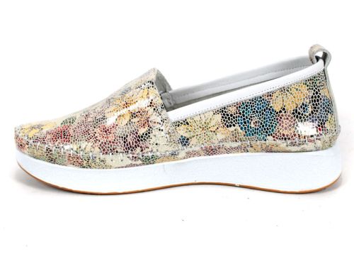 Mira Flow – pantofi de damă din piele naturală cu imprimeu floral alb