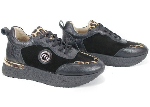 Linea Vibe – sneakers damă din piele naturală și velur maro închis