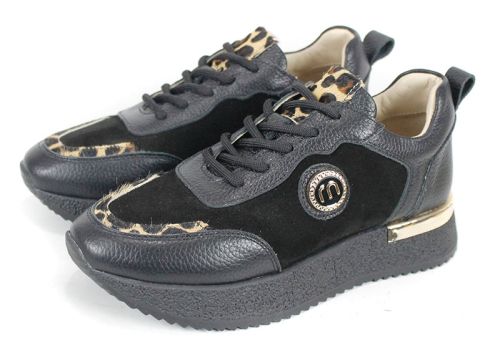 Linea Vibe – sneakers damă din piele naturală și velur maro închis