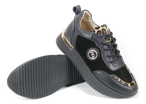 Linea Vibe – sneakers damă din piele naturală și velur maro închis