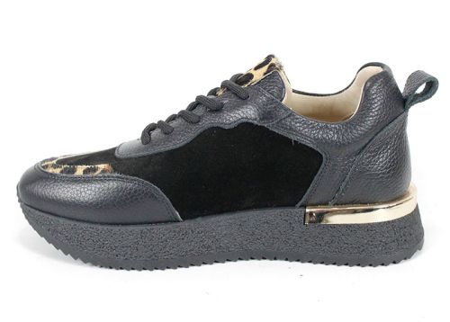 Linea Vibe – sneakers damă din piele naturală și velur maro închis