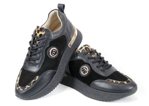 Linea Vibe – sneakers damă din piele naturală și velur maro închis